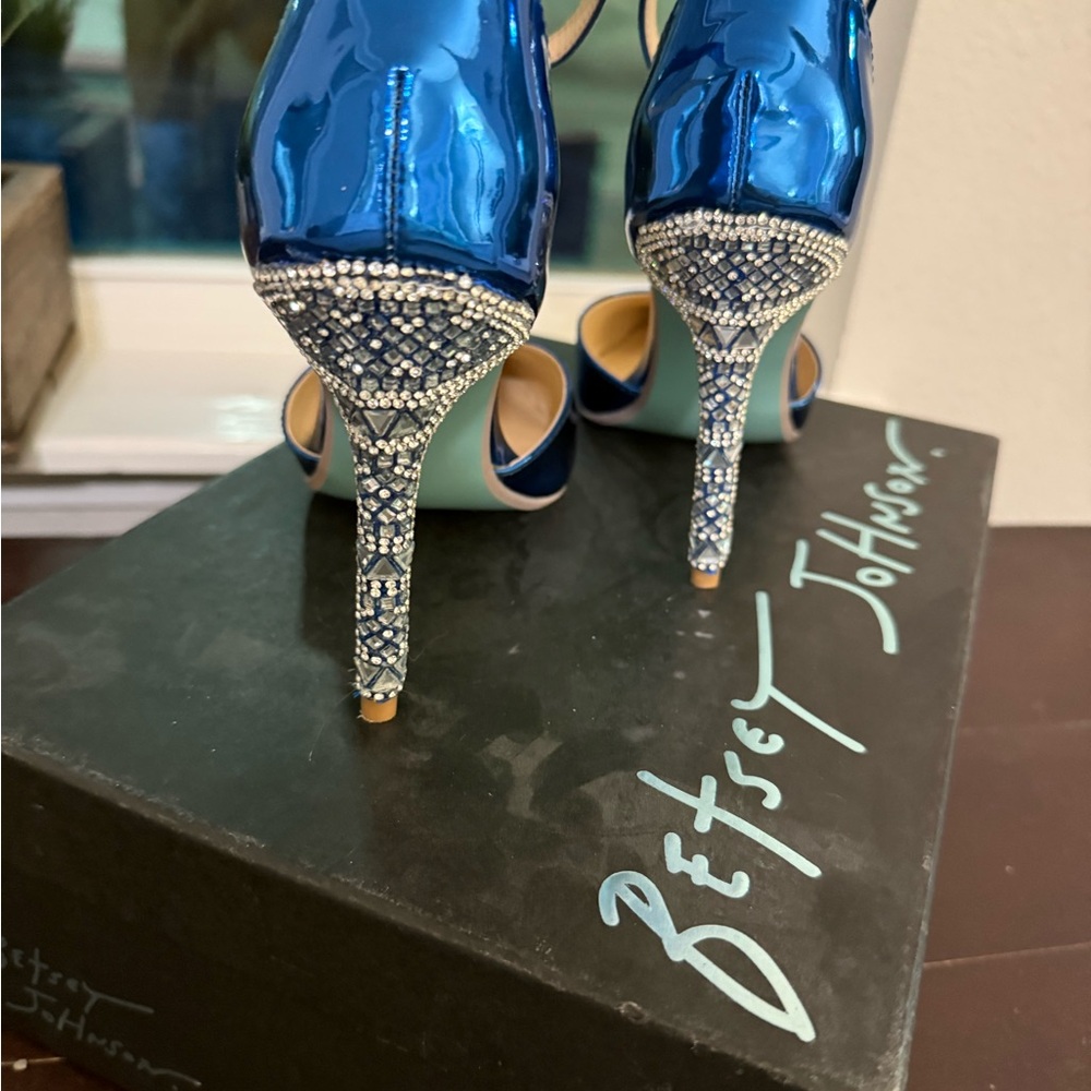 Betsey Johnson Shiny Blue Heels with Sparkling Accents